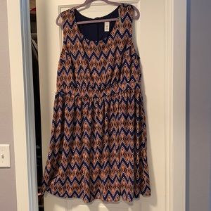 Blue and orange fit and flare dress